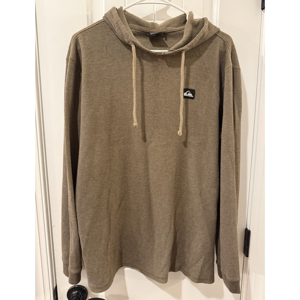 Quiksilver Men's Solid Brown Knit Pullover Hoodie Long Sleeve Logo L